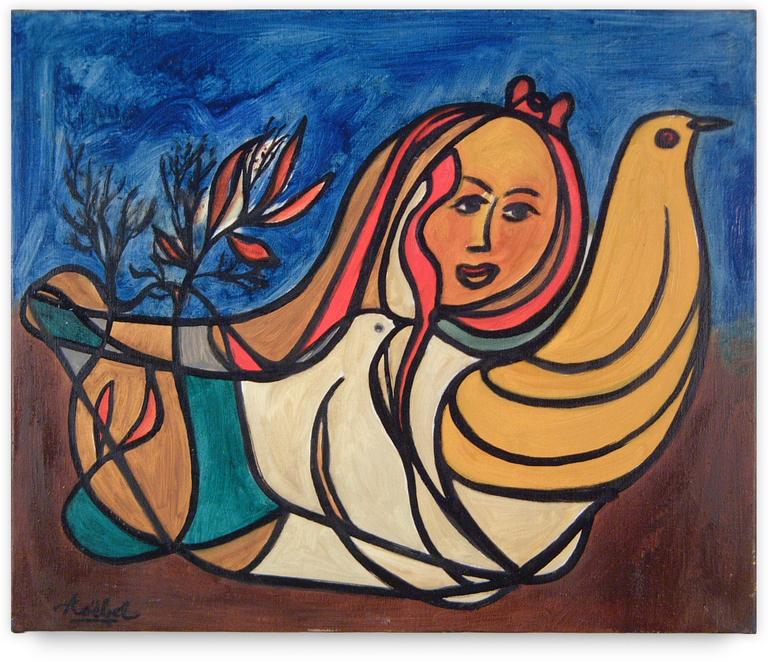 Catalogue raisonné, Edgar Stoëbel, automne - compo femme oiseaux