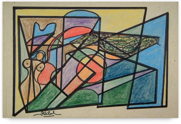Catalogue raisonné, Edgar Stoëbel, compo femme et oiseau
