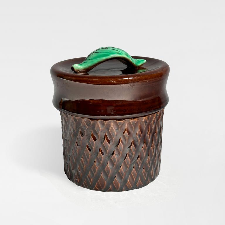 Catalogue raisonné, Pol Chambost, Pot à tabac cylindre gravé et couvert (brun vert) — circa 1951