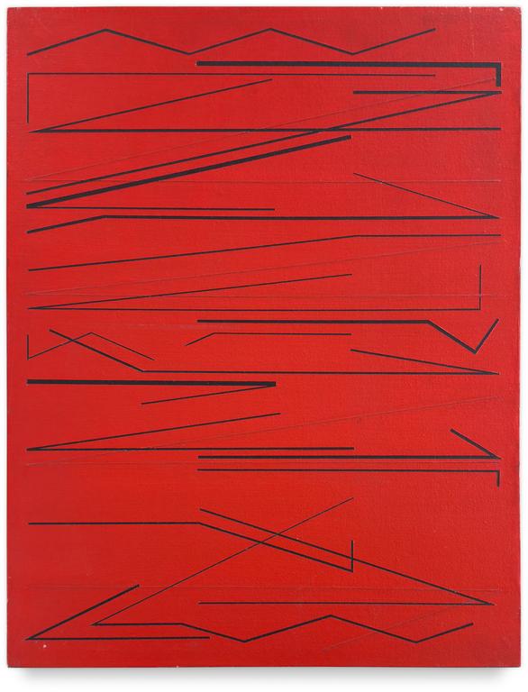 Catalogue raisonné, Henri Prosi, SANS TITRE (fond rouge lignes noires brisées horizontales) — circa 1990/1991