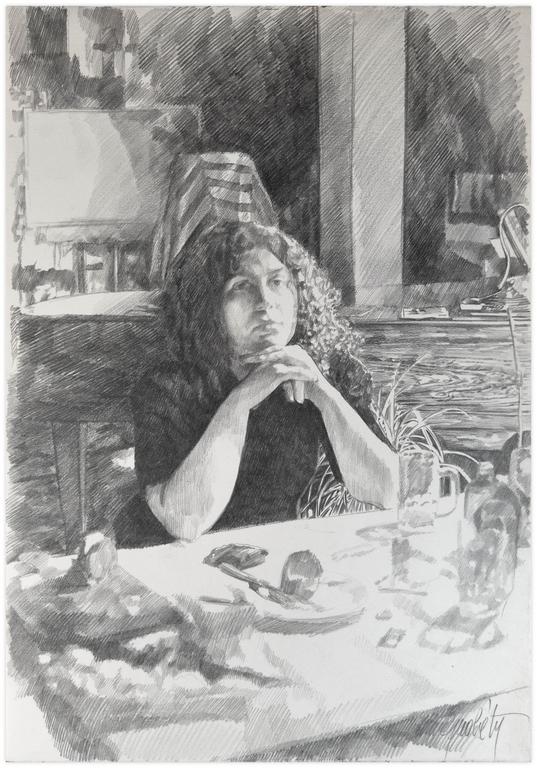 Claude Grobéty, Accoudée à la table - circa 1990