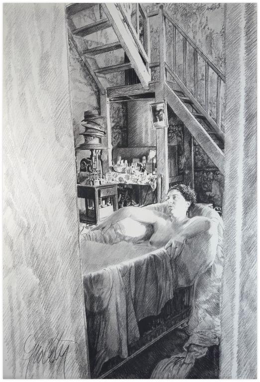 Claude Grobéty, Couché, baignoire en zinc - circa 1979