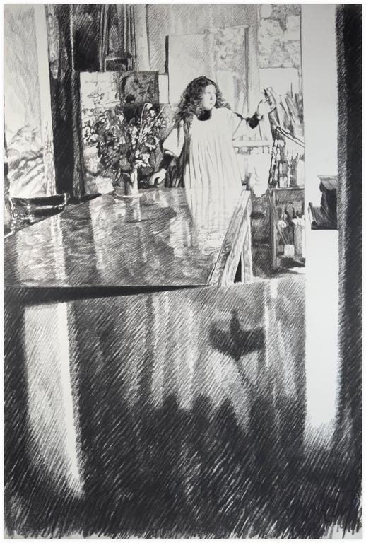 Claude Grobéty, Debout robe blanche, bouquet fané - circa 1983