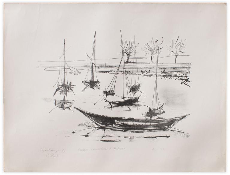 Catalogue raisonné, Henri Baviera, BARQUES ET VOILIERS À PALAVAS — 1959