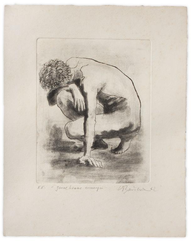 Catalogue raisonné, Henri Baviera, JEUNE HOMME ACCROUPI — 1962