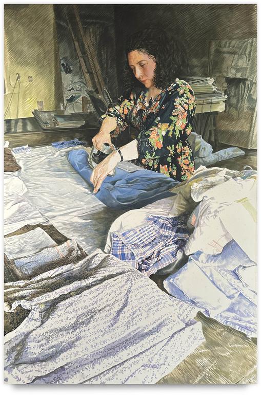 Claude Grobéty, Repasseuse, chemise bleue - circa 1983