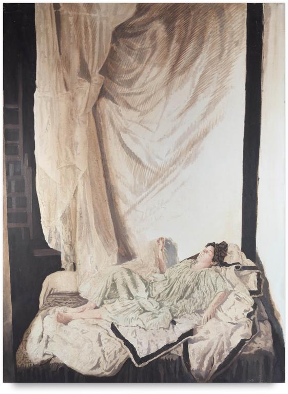 Claude Grobéty, Robe verte étendue draperies - 1978