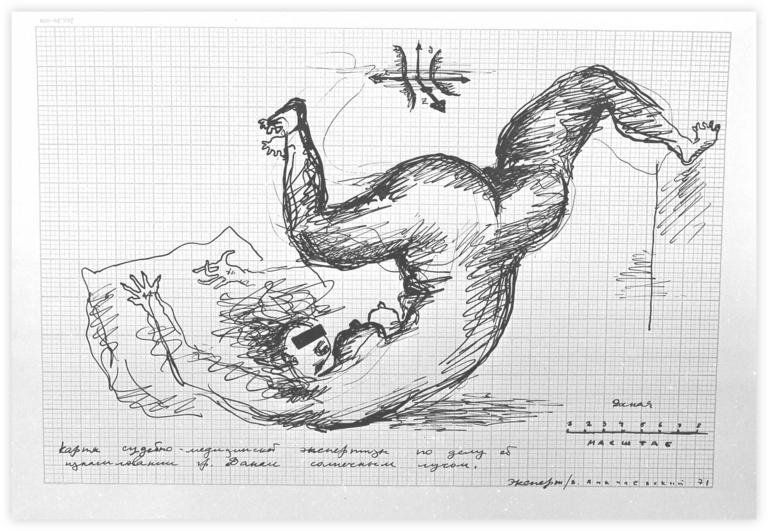 Catalogue raisonné, Vladimir Yankilevsky, From the cycle Functions and Graphs: A forensic medical examination card... (Карта судебно-медицинской экспертизы...), 1971
