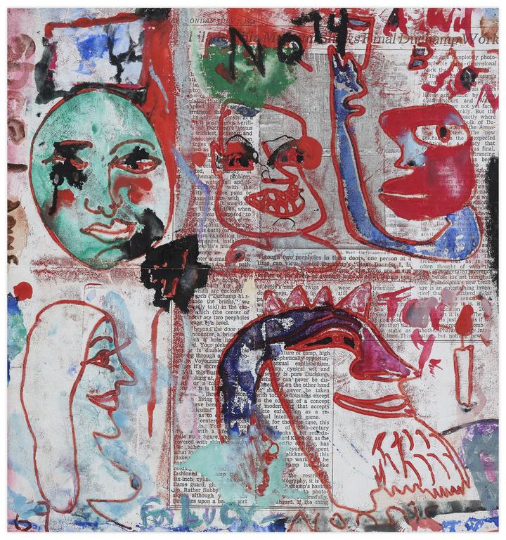 Catalogue raisonné, Norris Embry, Sans titre (Cinq figures de profil, Philadephia Museum shows final Duchamp works), 1969