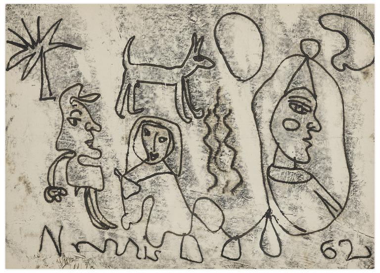 Catalogue raisonné, Norris Embry, Sans titre (Trois visages et chien de profil), 1962