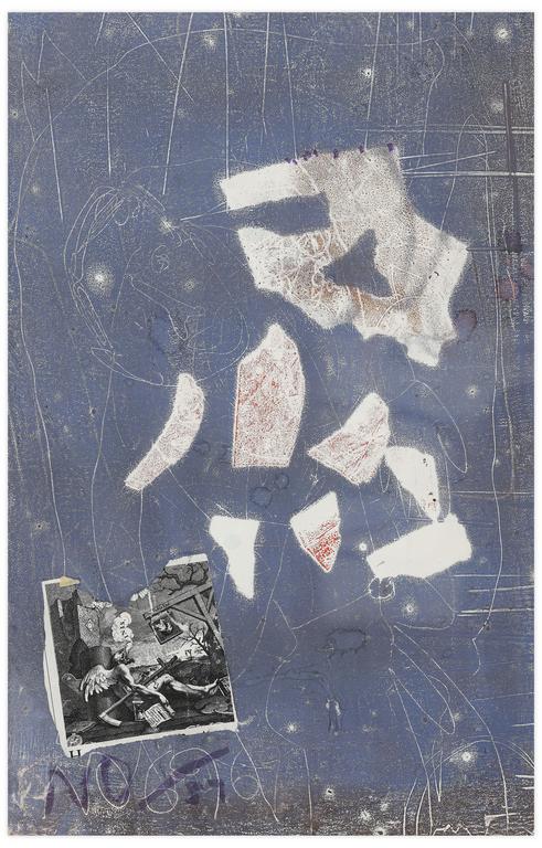 Catalogue raisonné, Norris Embry, Sans titre (Composition bleu, Finis on the Bathos d'après William Hogarth), 1969