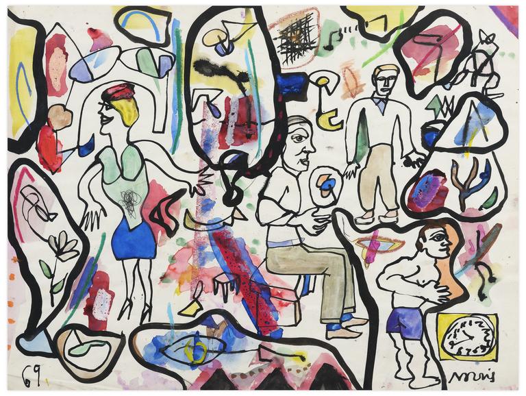 Catalogue raisonné, Norris Embry, Sans titre (Trois hommes, une femme en jupe bleue), 1969