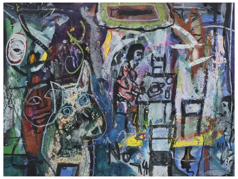 Catalogue raisonné, Norris Embry, Sans titre (Figure attablée et chien), 1974