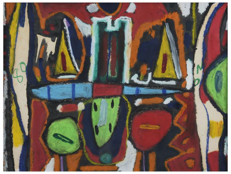 Catalogue raisonné, Norris Embry, Sans titre (Composition abstraite, ligne bleue et rouge), 1980