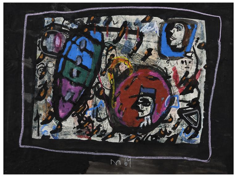 Catalogue raisonné, Norris Embry, Sans titre (Visage de profil à la casquette bleue, visage de femme de profil), 1969