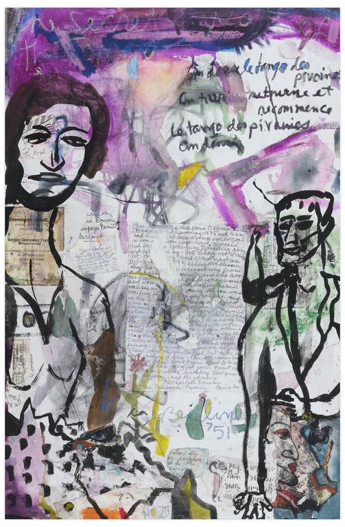 Catalogue raisonné, Norris Embry, Le tango des pivoines (Femme et homme à mi-corp, fond mauve), 1975