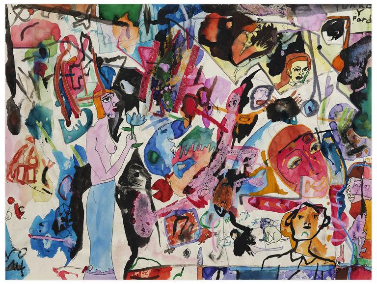 Catalogue raisonné, Norris Embry, Sans titre (Femme en jupe bleu tenant une fleur), 1974