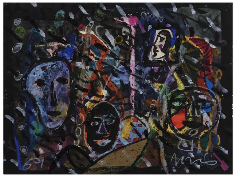 Catalogue raisonné, Norris Embry, Sans titre (Femme de profil et trois masques), 1969