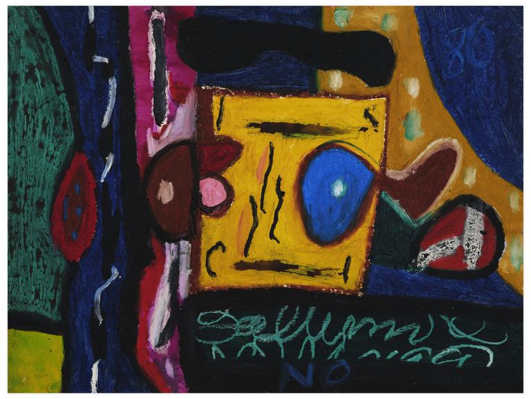 Catalogue raisonné, Norris Embry, Sans titre (Composition abstraite, trois lignes noir verticales), 1980