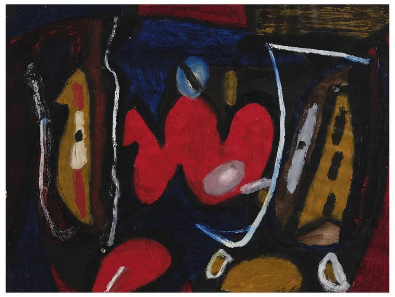 Catalogue raisonné, Norris Embry, Sans titre (Composition abstraite, forme rouge), vers 1980