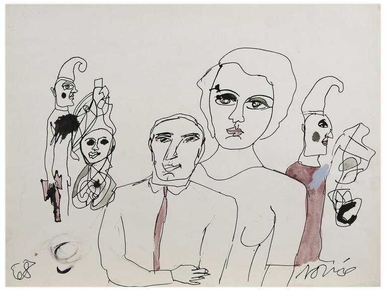 Catalogue raisonné, Norris Embry, Sans titre (Couple avec clown de profil), 1968