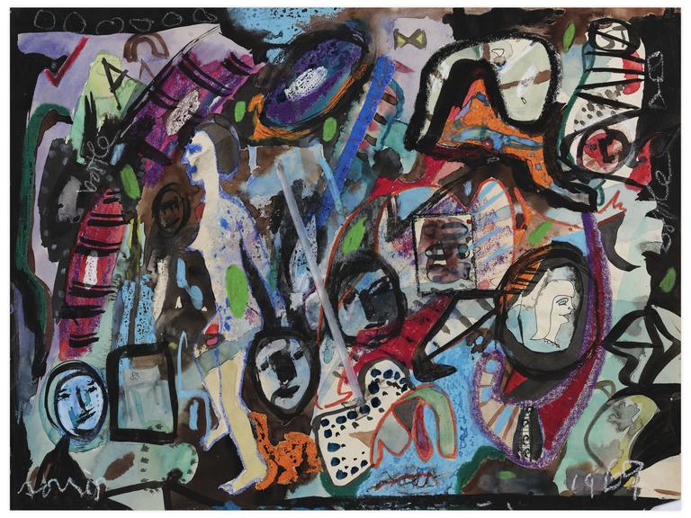 Catalogue raisonné, Norris Embry, Sans titre (290/ Bottle / Femme debout de profil / 5 visages), 1969