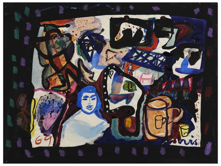 Catalogue raisonné, Norris Embry, Sans titre (Femme en bleu et tasses), 1969