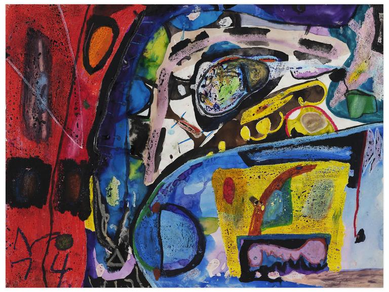 Catalogue raisonné, Norris Embry, Sans titre (Composition abstraite, bande orange à gauche), 1974