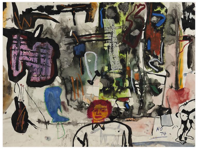 Catalogue raisonné, Norris Embry, Sans titre (Homme en buste à tête orange et rouge), 1974