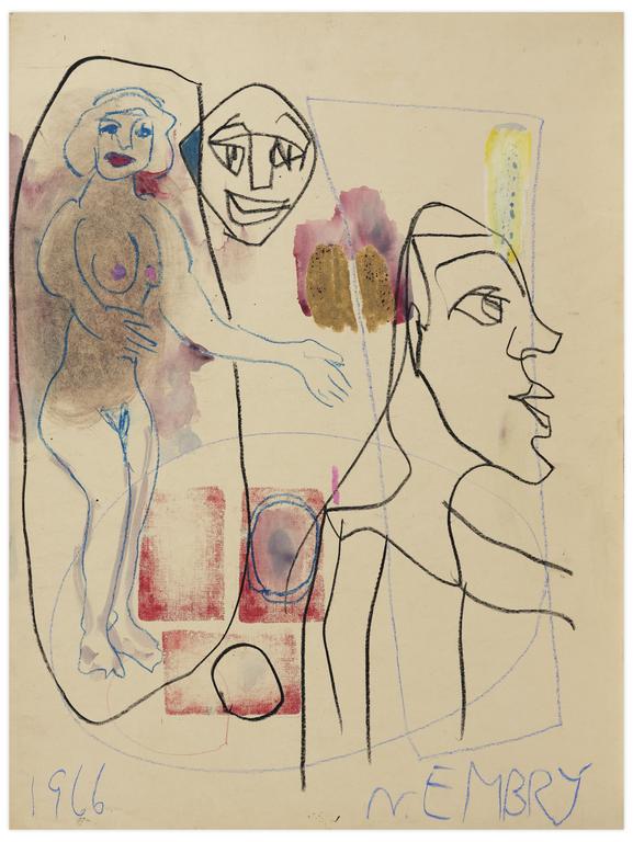 Catalogue raisonné, Norris Embry, Sans titre (Deux figures et un visage), 1966