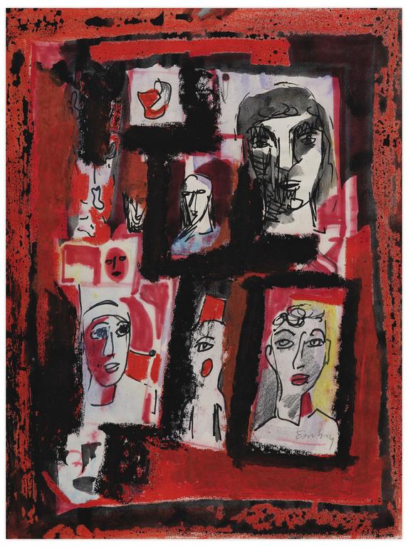 Catalogue raisonné, Norris Embry, Pictures (Sept figures, fond rouge), vers 1963