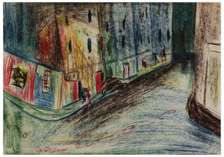 Catalogue raisonné, Norris Embry, Sans titre (Scène de rue avec passants et voiture), vers 1955-60