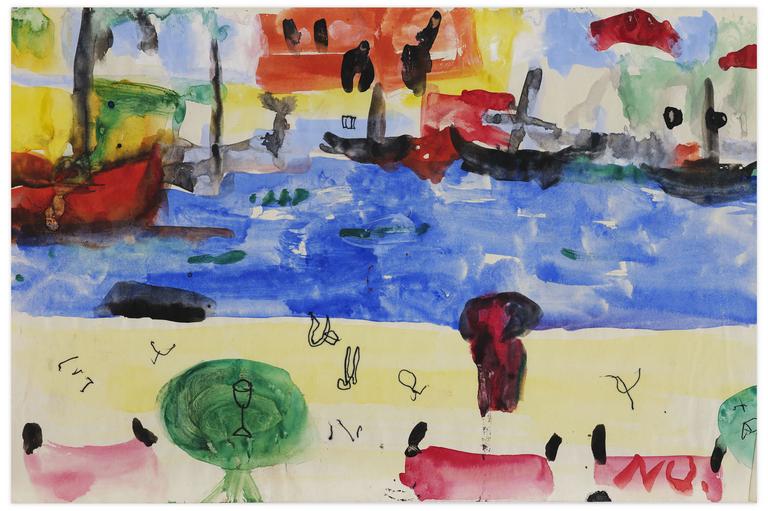 Catalogue raisonné, Norris Embry, Sans titre (Voiliers en bord de mer), 1969