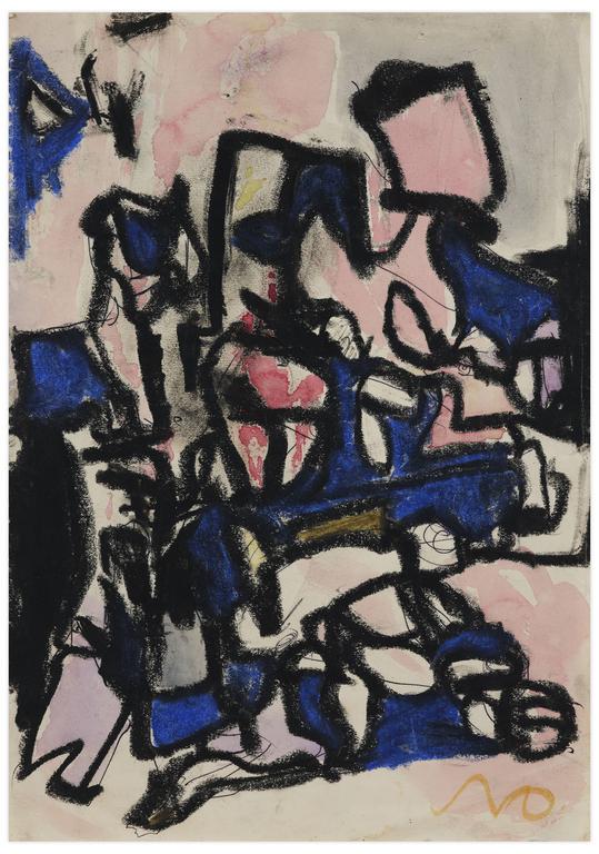 Catalogue raisonné, Norris Embry, Sans titre (Composition bleu, noir), vers 1956
