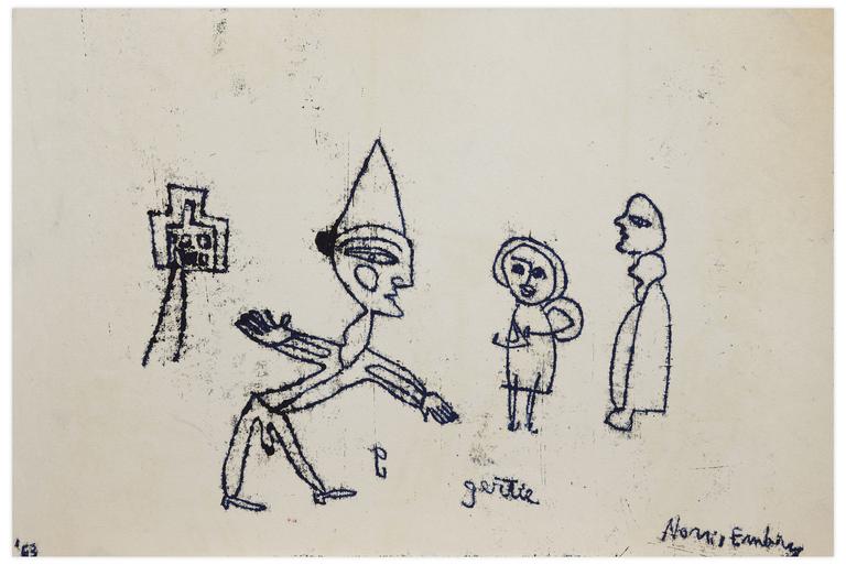 Catalogue raisonné, Norris Embry, Sans titre (Gertie / Clown de profil et deux personnages), 1963