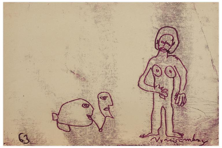 Catalogue raisonné, Norris Embry, Sans titre (Femme nue débout et deux visages), 1963