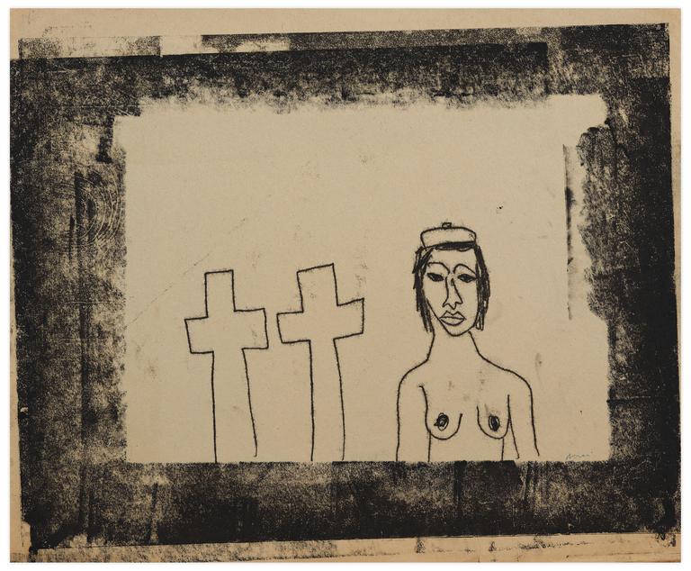 Catalogue raisonné, Norris Embry, Sans titre (Femme en buste et deux croix), 1963