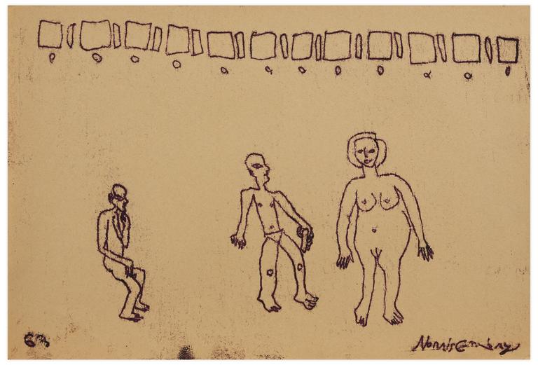 Catalogue raisonné, Norris Embry, Sans titre (Femme nue debout et deux hommes), 1963