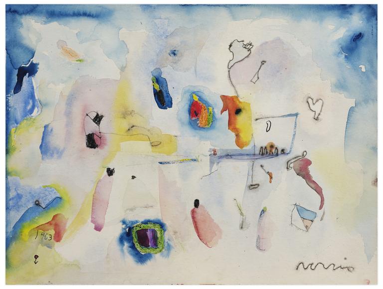 Catalogue raisonné, Norris Embry, Sans titre (composition abstraite et figures de bédouins), 1963