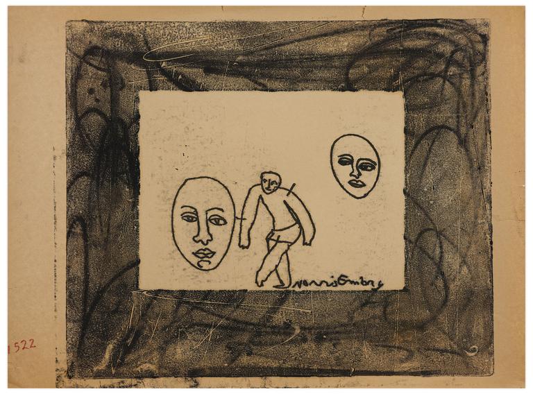 Catalogue raisonné, Norris Embry, Sans titre (Figure debout et deux masques), vers 1961
