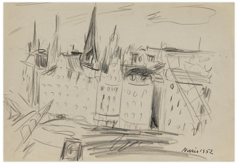 Catalogue raisonné, Norris Embry, Stockholm, bâtiments en bord de rivière, 1952