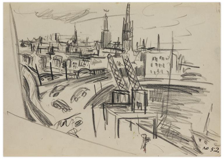 Catalogue raisonné, Norris Embry, Stockholm, le pont Vasa et l'église de Riddarholmen, 1952