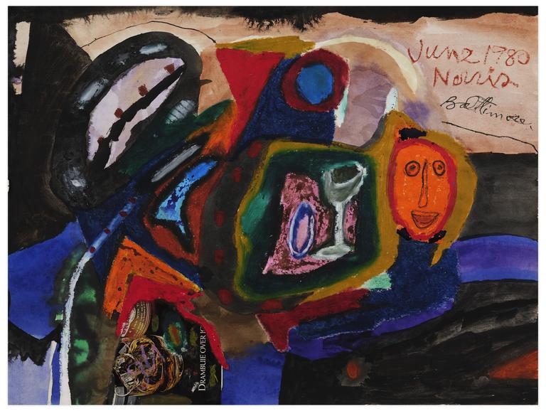 Catalogue raisonné, Norris Embry, Sans titre (Drambuie Over Ice, recto); Masques et homme de profil (verso), 1980