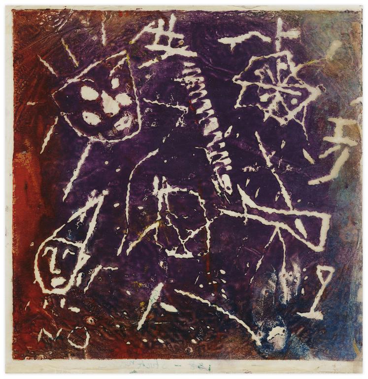 Catalogue raisonné, Norris Embry, Sans titre (Masque et arlequin, fond pourpre), 1958 ? 