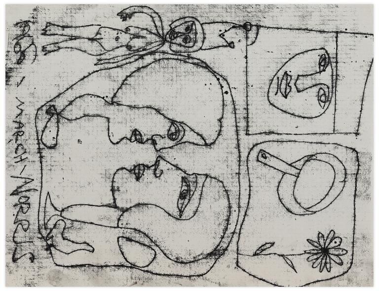 Catalogue raisonné, Norris Embry, Sans titre (Quatre figures, casserole, fleur), 1966