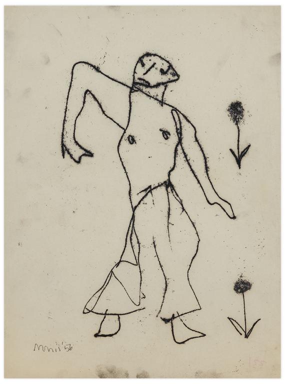 Catalogue raisonné, Norris Embry, Sans titre (Figure dansante et fleur), 1956