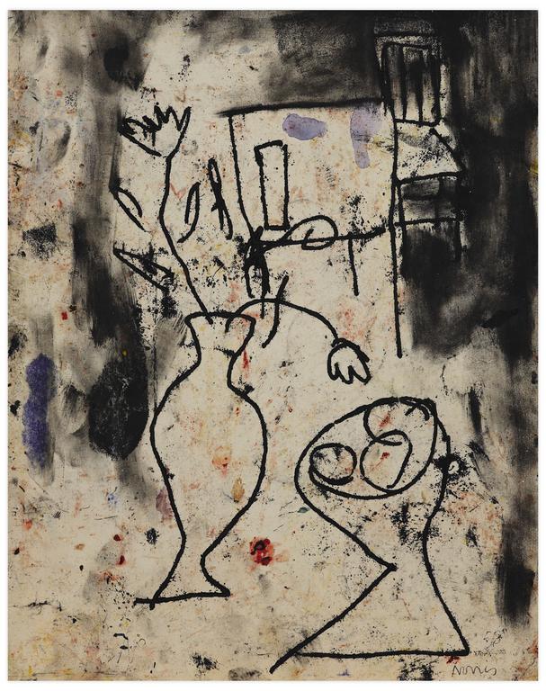 Catalogue raisonné, Norris Embry, Sans titre (Vase de fleurs, chaise et coupe de fruits), 1956