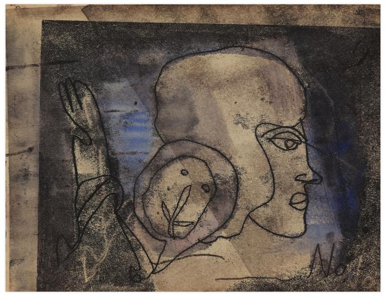 Catalogue raisonné, Norris Embry, Sans titre (Tête de femme de profil à droite et masque), vers 1960-65