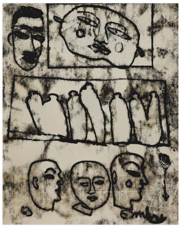 Catalogue raisonné, Norris Embry, Sans titre (Cinq masques et bédouins), 1963