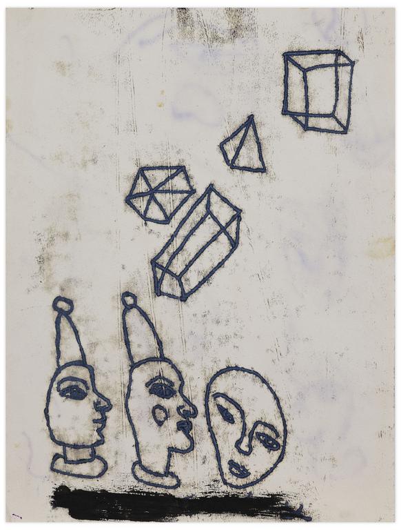 Catalogue raisonné, Norris Embry, Sans titre (Trois visages et formes géométriques), vers 1963
